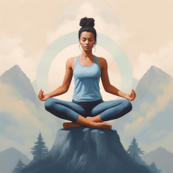 The concept of balance and well-being, combining images of yoga poses and calming blue tones.