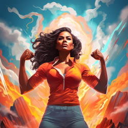 An empowering image that depicts resilience and perseverance, using bold colors and dynamic elements.