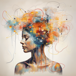 Link between mind and body in rehabilitation, using abstract visuals and interconnected elements.